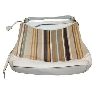 Banana Republic striped cotton & leather purse handbag with logo charm tassels